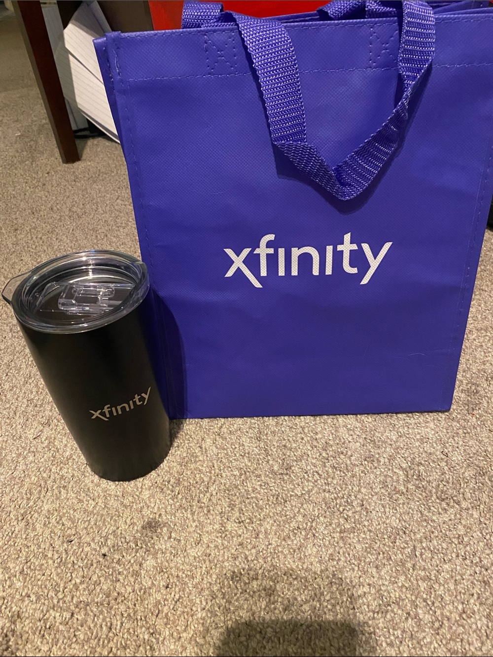 Xfinity Black Stainless Tumbler with Purple Branded Tote